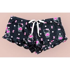 Hello Kitty Pajama Shorts Black Pink Bows Ruffle Trim Lounge Sleepwear Large